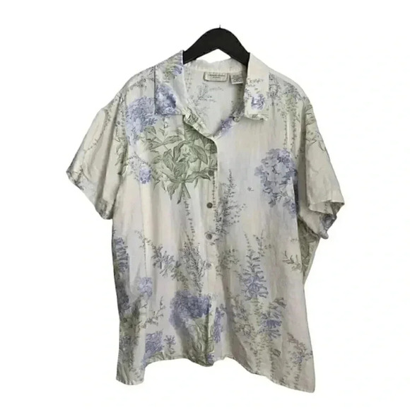 Lemon Grass Tops - Linen Button Down Shirt by Lemon Grass - Size 22 - Linen Cotton Blend